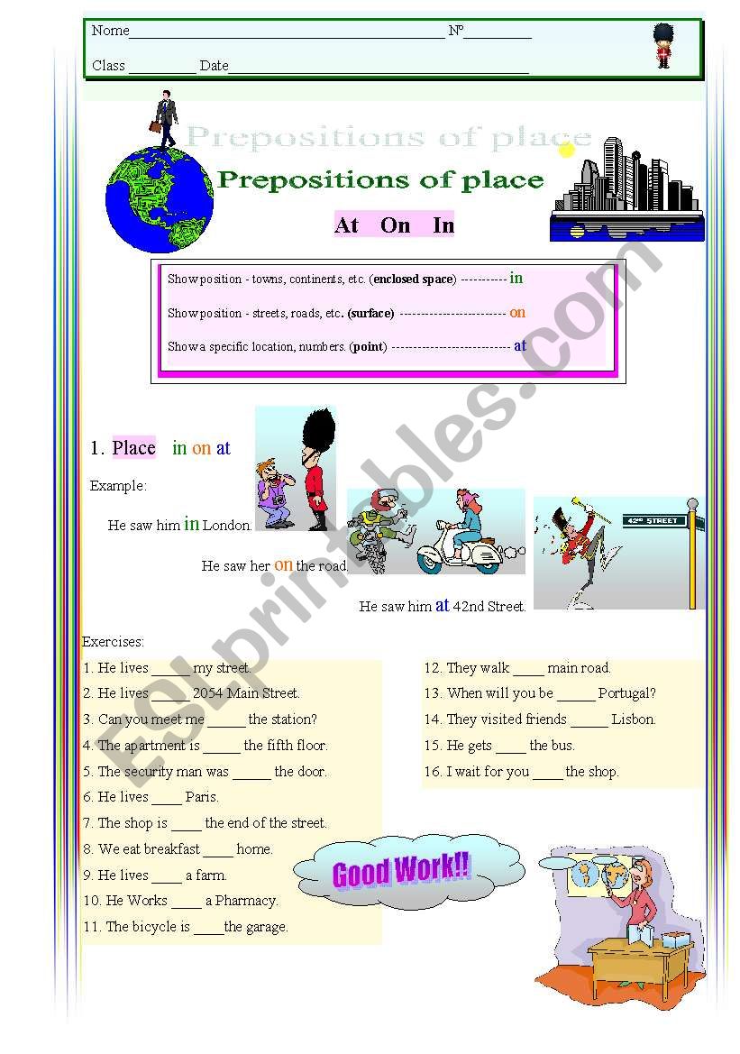 Prepositions of place worksheet