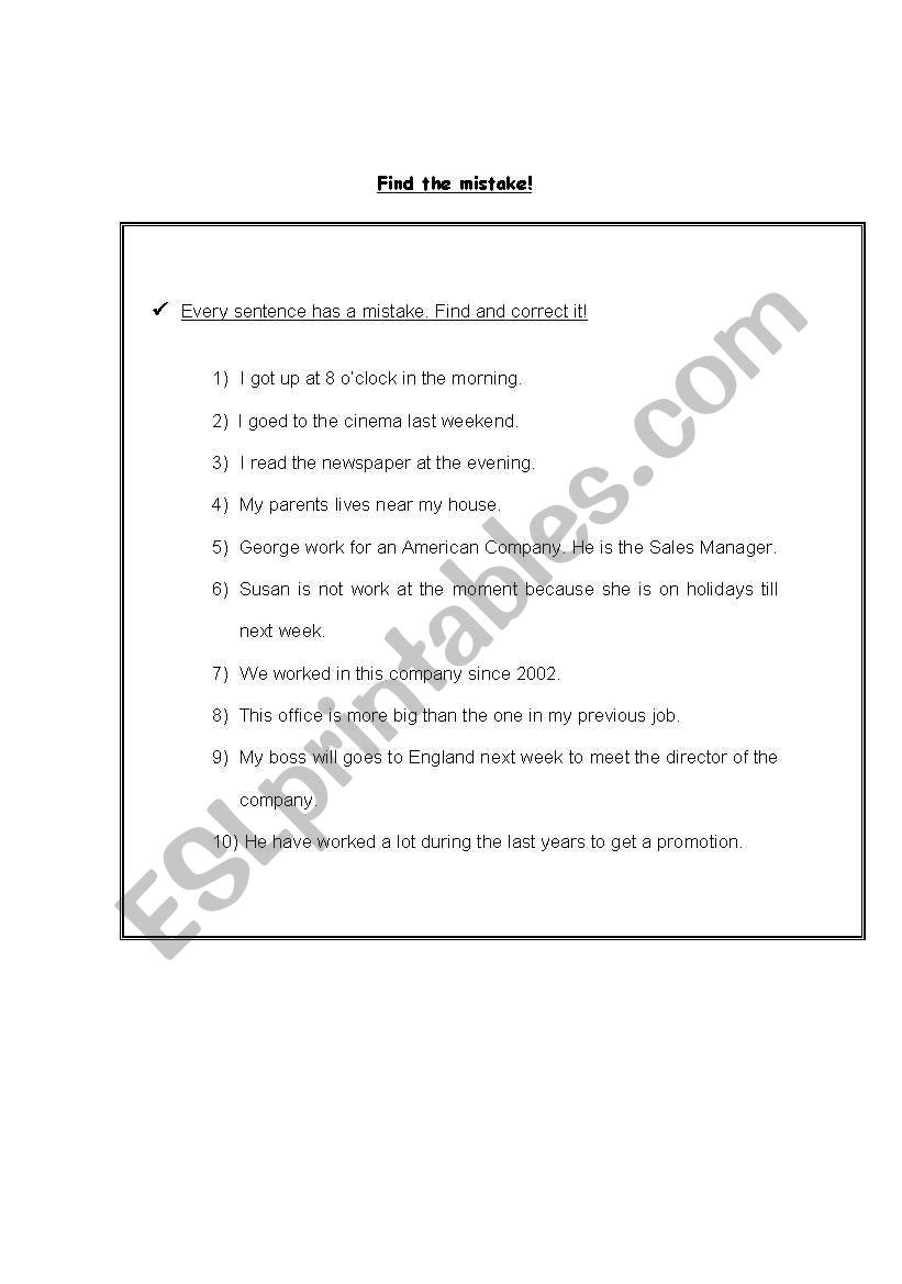 Find the mistake! worksheet