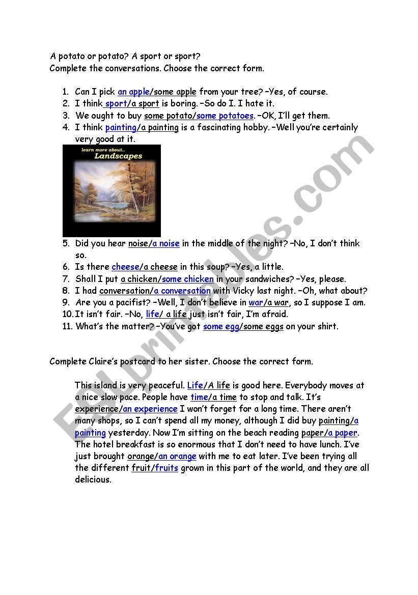 Countables  Uncountables worksheet