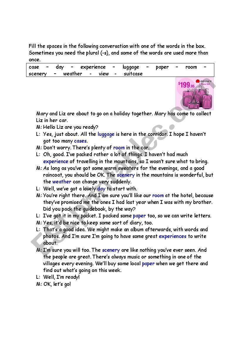 Countables - Uncountables worksheet