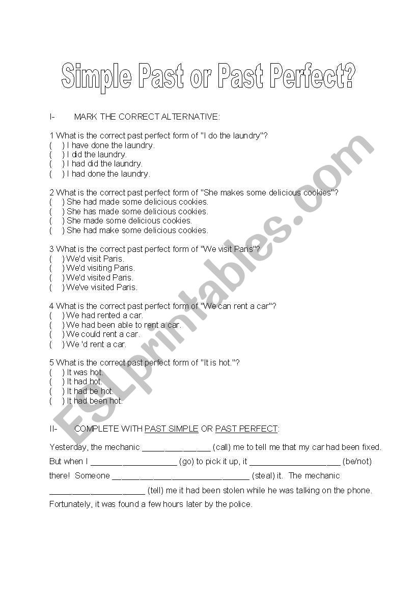 Past Perfect worksheet