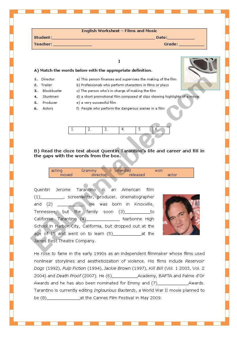 Test on FILMS and MUSIC (Quentin Tarantino)