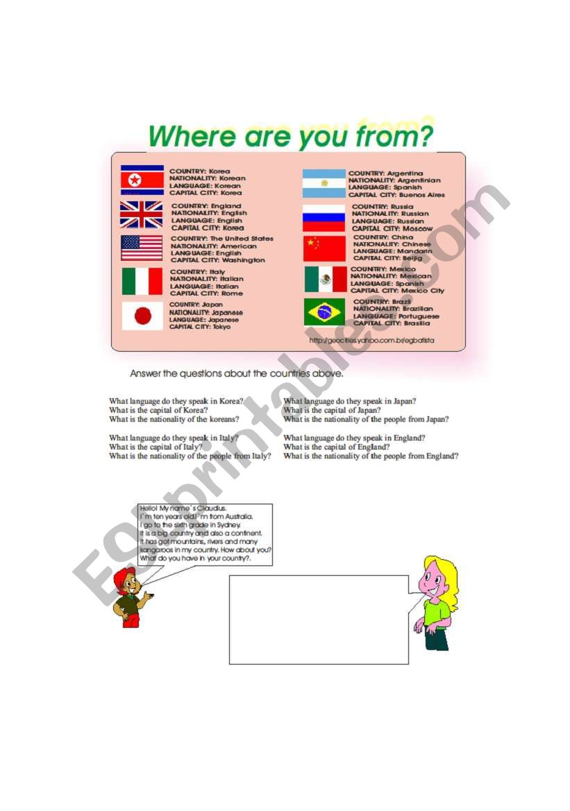 Where are you from? worksheet