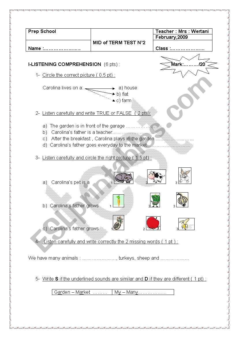 test worksheet