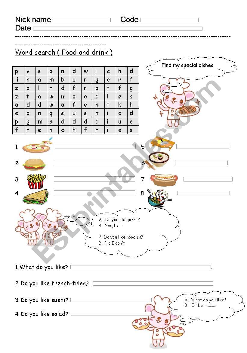 Food  worksheet