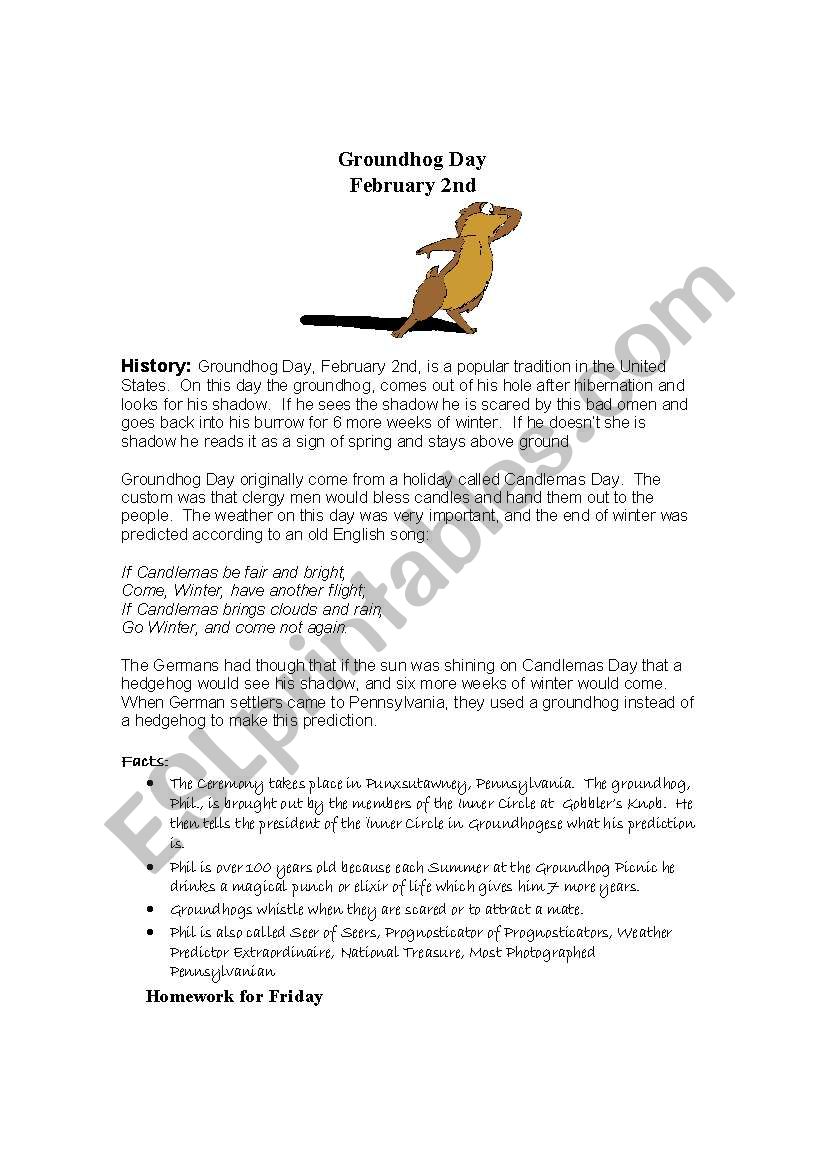 Groundhog Day  worksheet