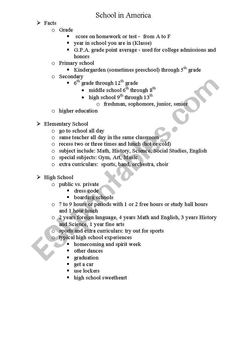 American School System Outline