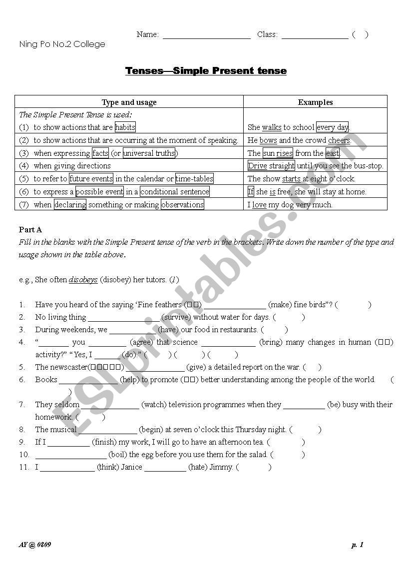 Simple Present Tense worksheet