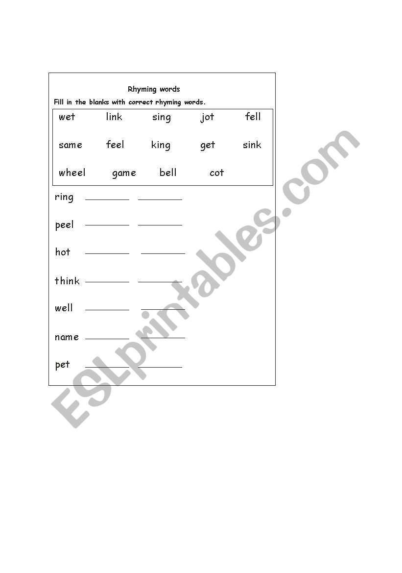 ryming words worksheet