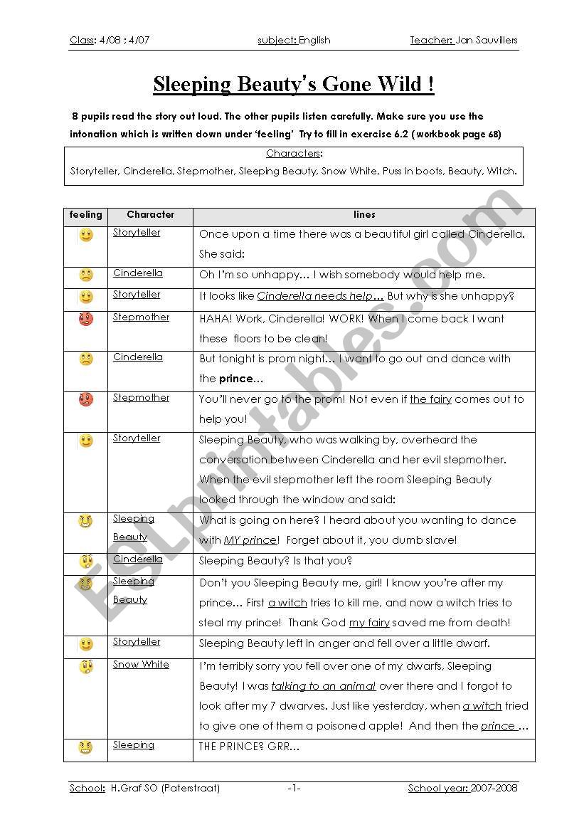 Sleeping Beautys gone WILD worksheet