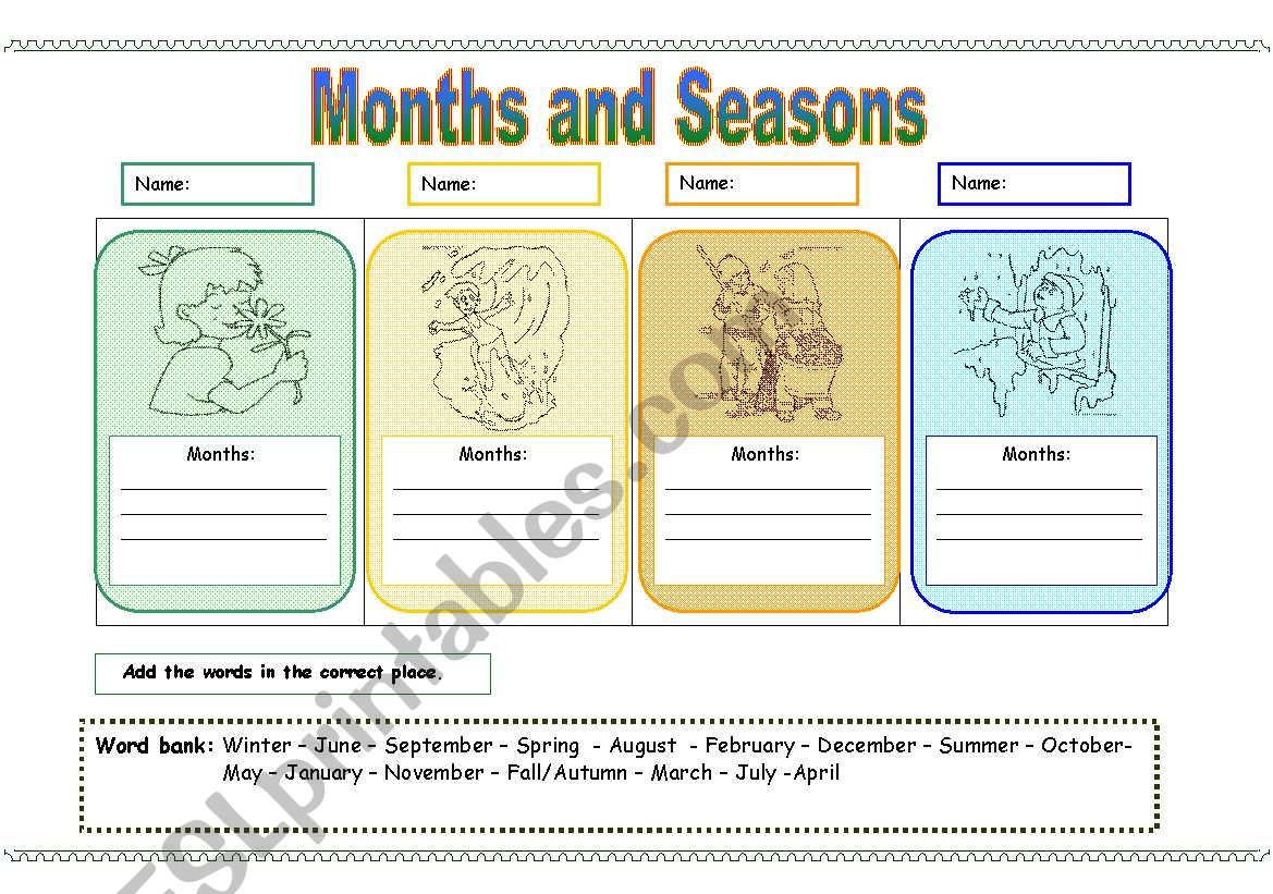 Months and Seasons. worksheet
