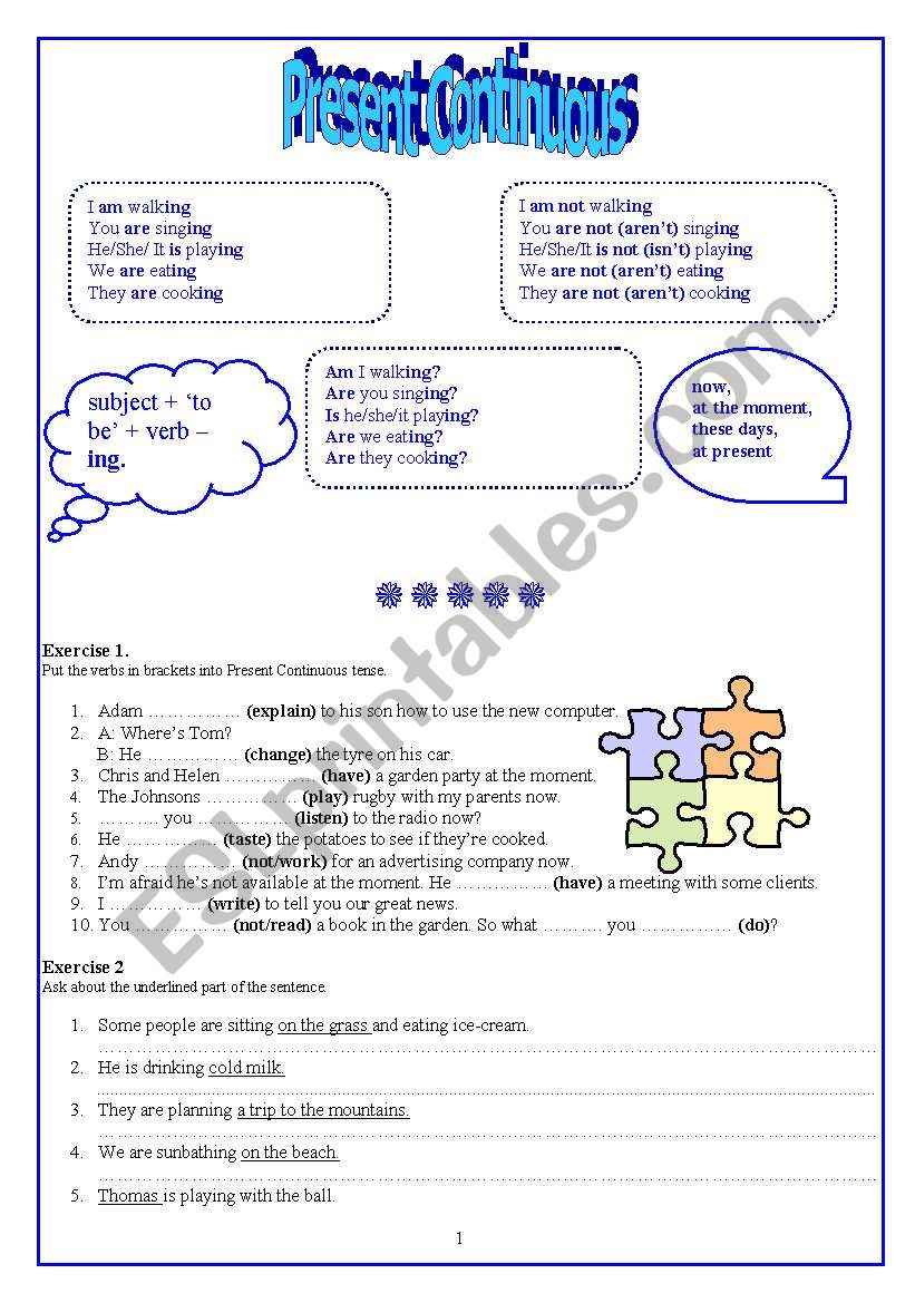 Present Continuous worksheet