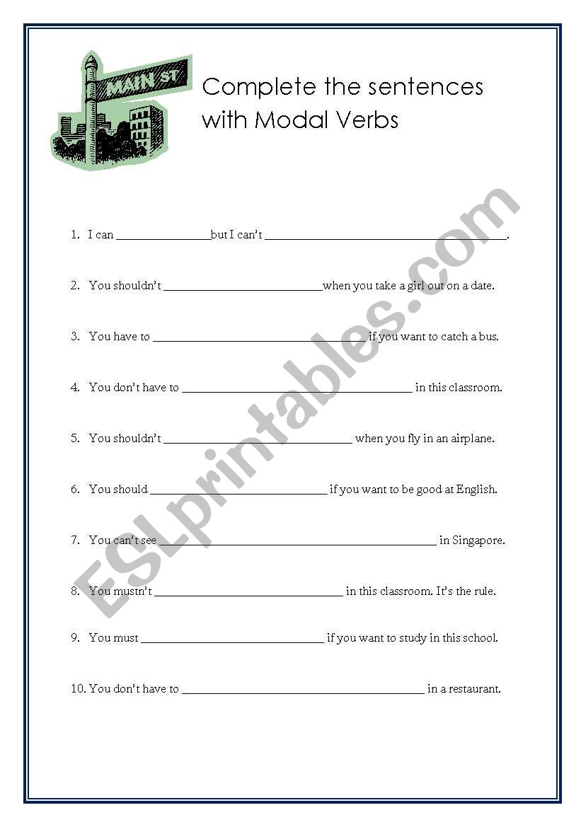 Modal Verbs Worksheet worksheet