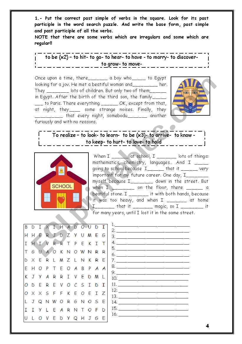 sentences and word search puzzle of past simple & past participle (4)