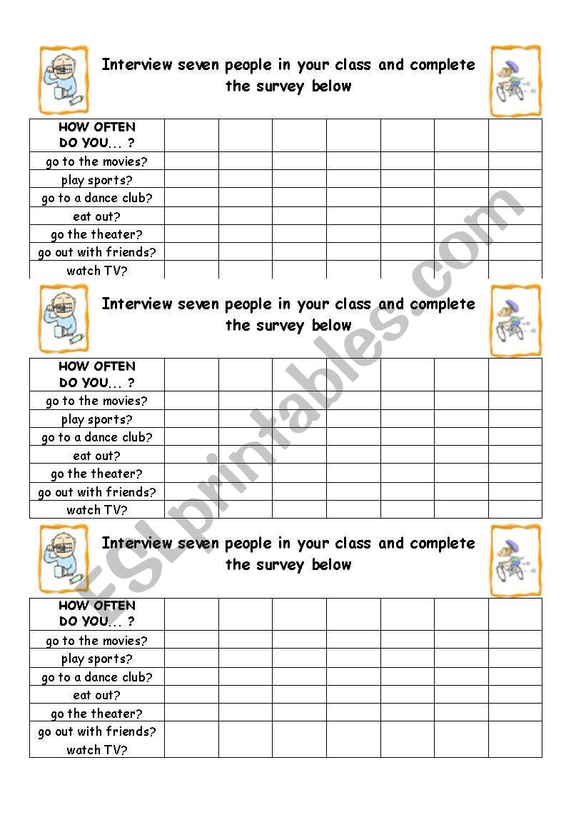 Daily routines survey - frequency adverbs