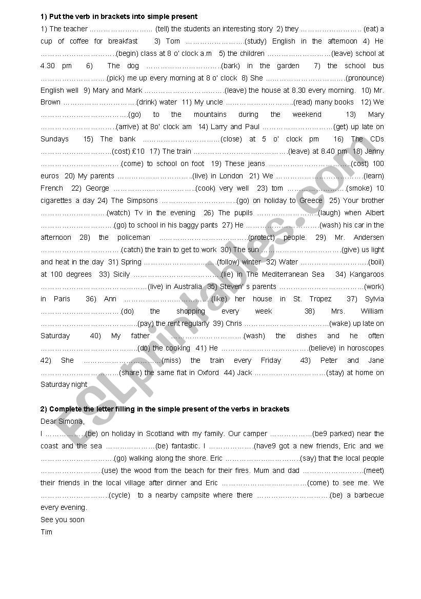 Simple present worksheet