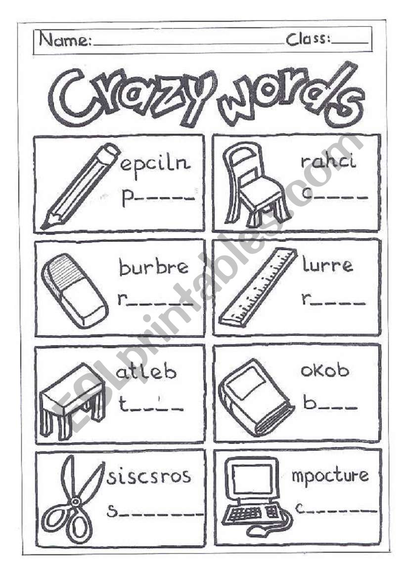 Crazy words worksheet