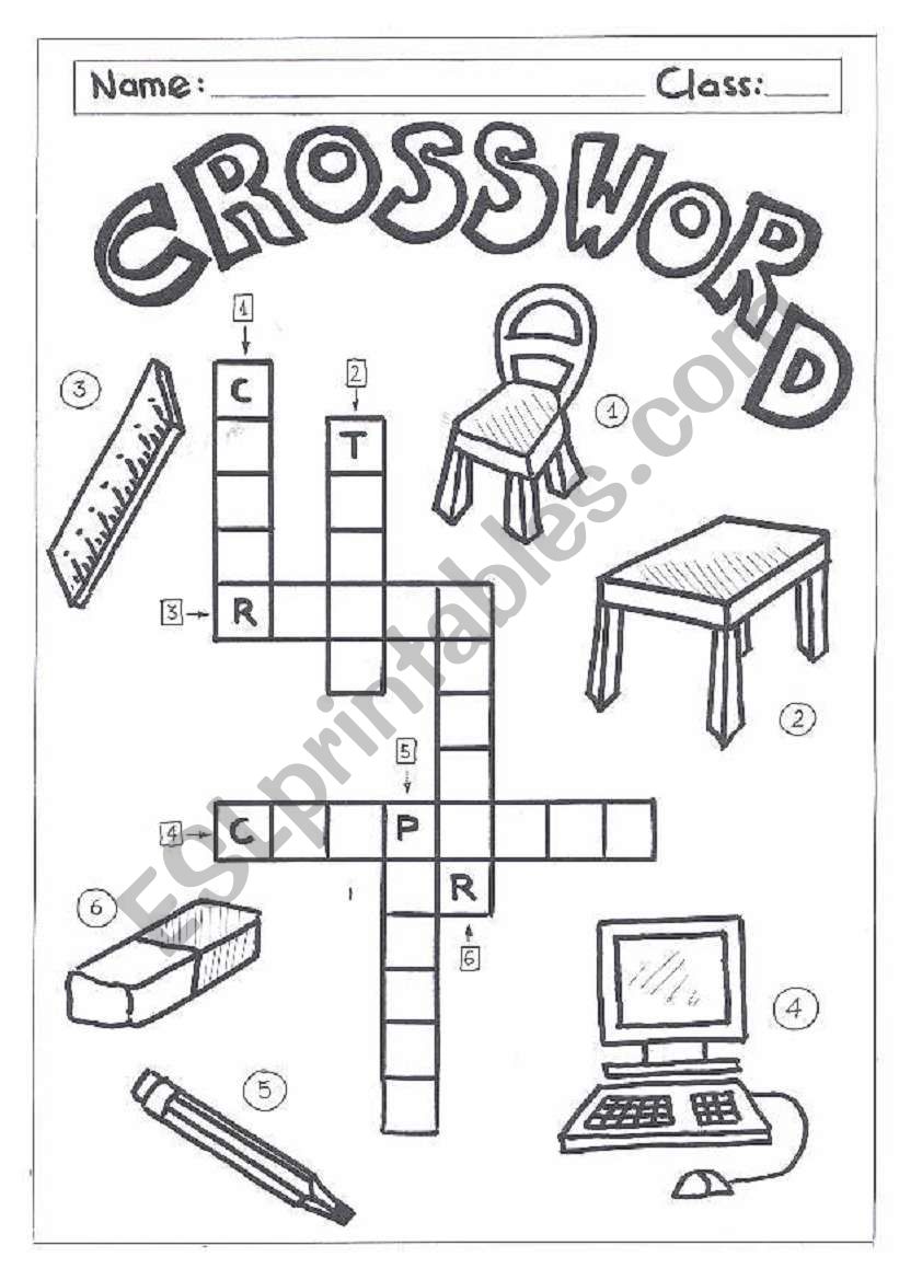 Crossword-classroom objects worksheet