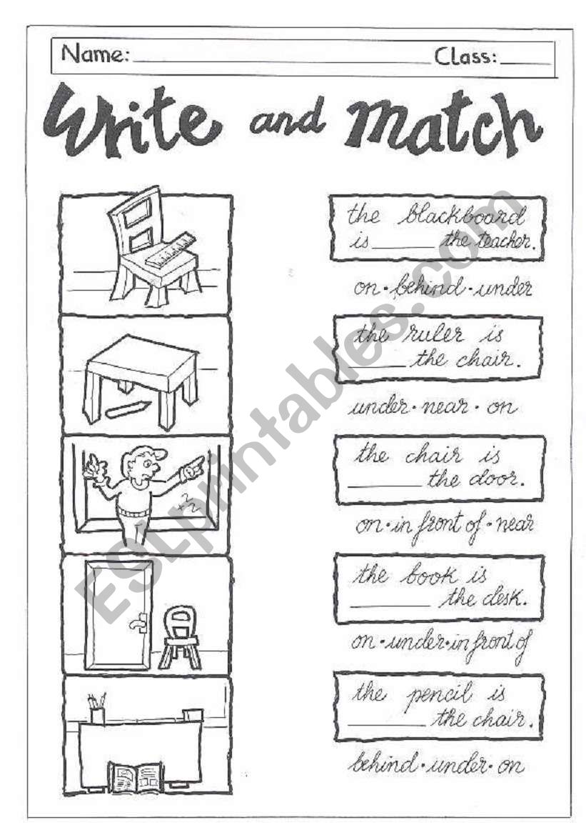 Write and match-prepositions worksheet