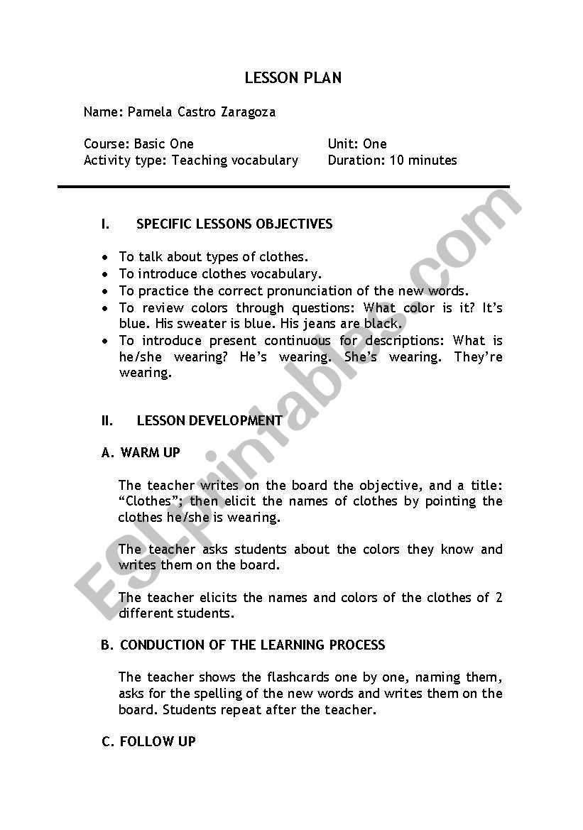 vocabulary activity- clothes worksheet