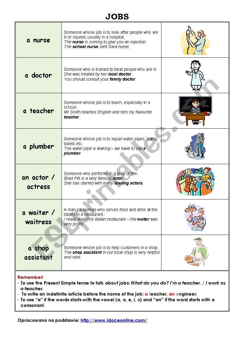 Jobs - mini dictionary worksheet