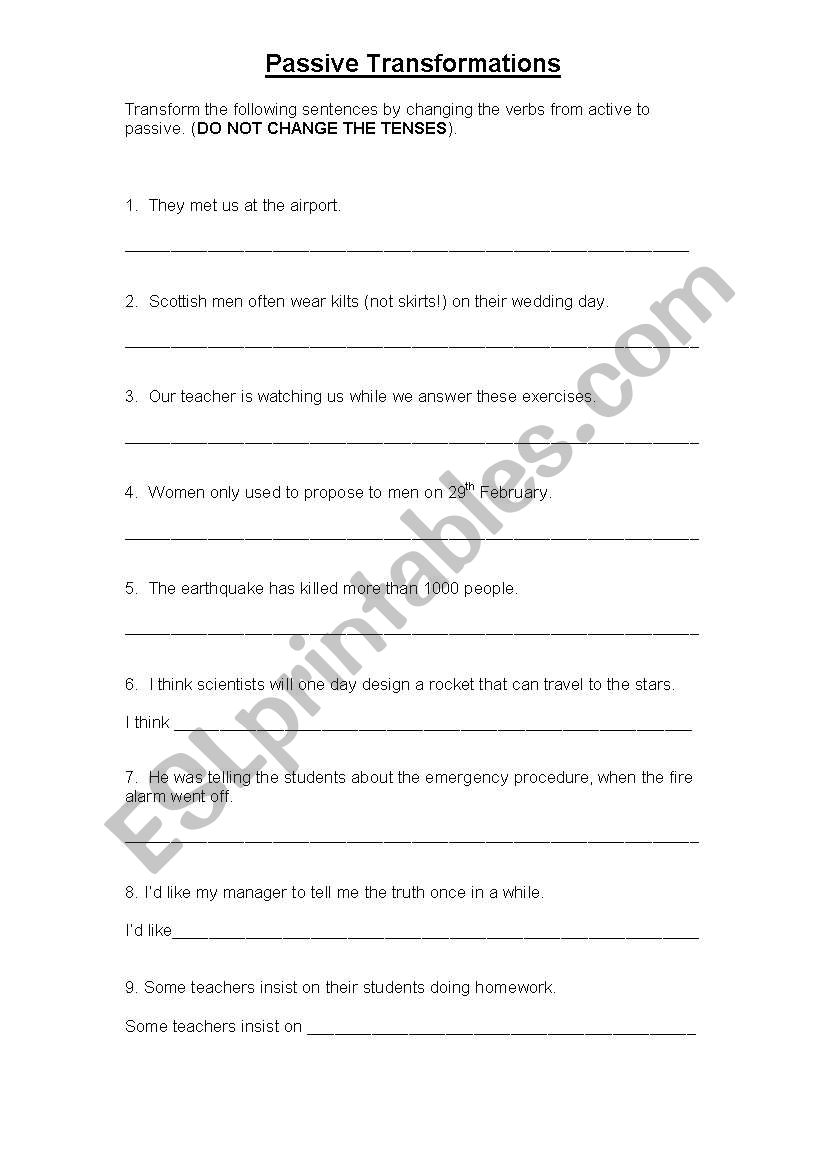 Passive Transformations worksheet