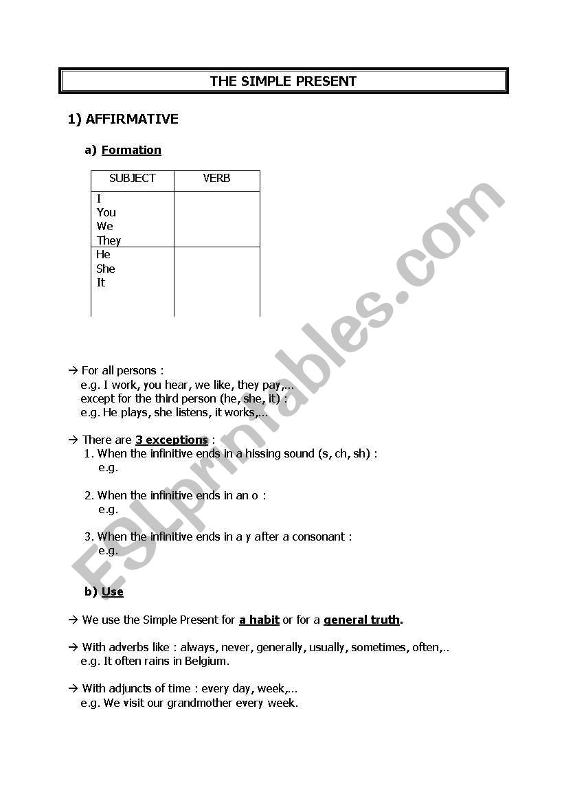 The Simple Present worksheet