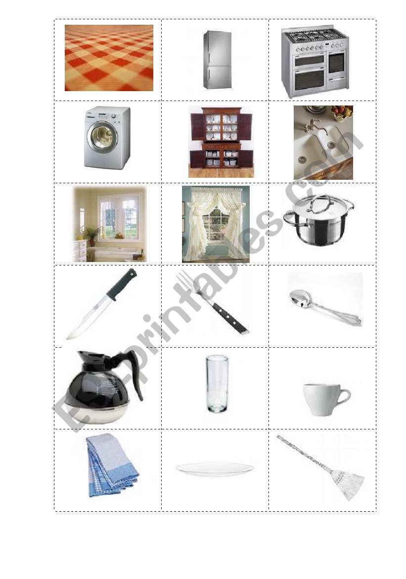 kitchen things worksheet