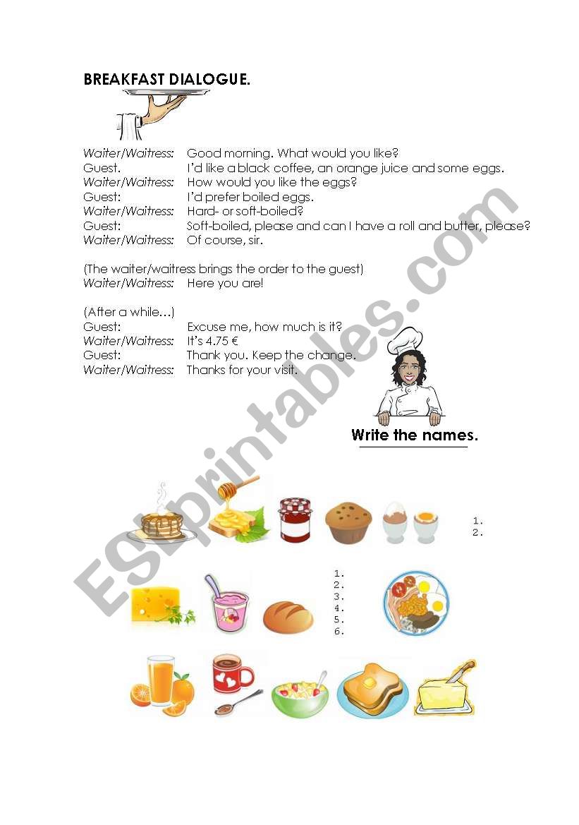 Breakfast dialogue worksheet