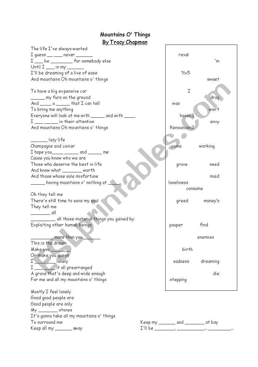 song worksheet