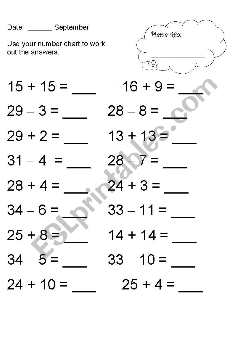 Number line sums worksheet