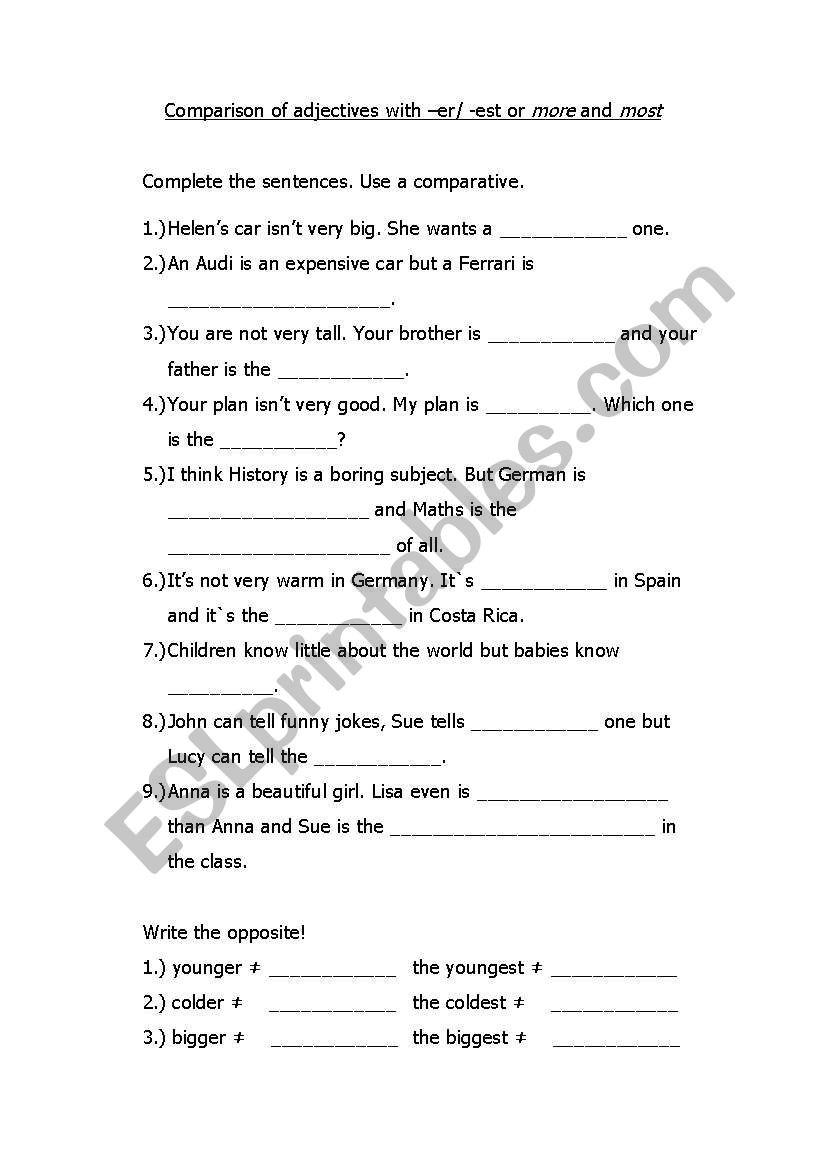 Comparatives and superlatives worksheet