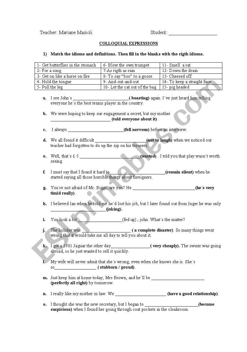colloquial expressions worksheet