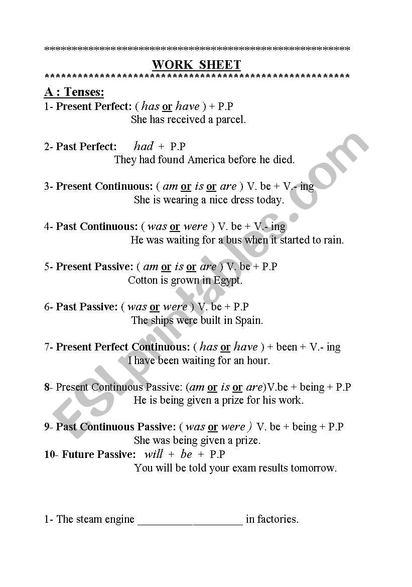 Worksheet verbs and passive voice