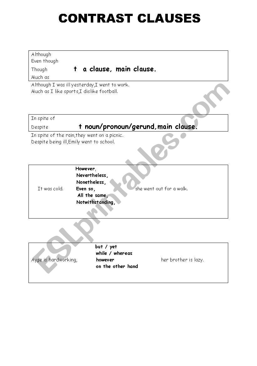 CONTRAST CLAUSES worksheet