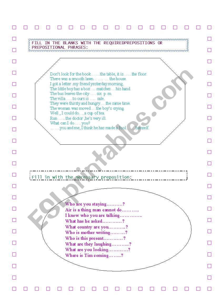 Prepositions worksheet