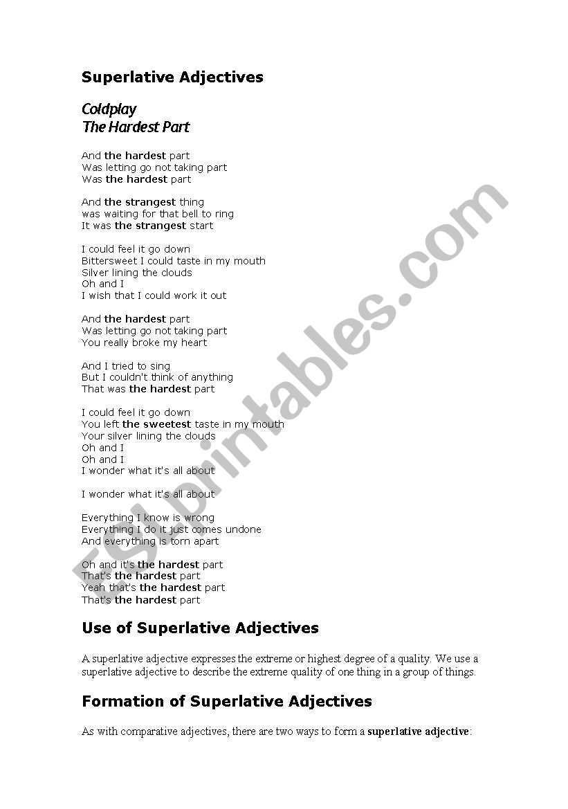 superlative songs worksheet