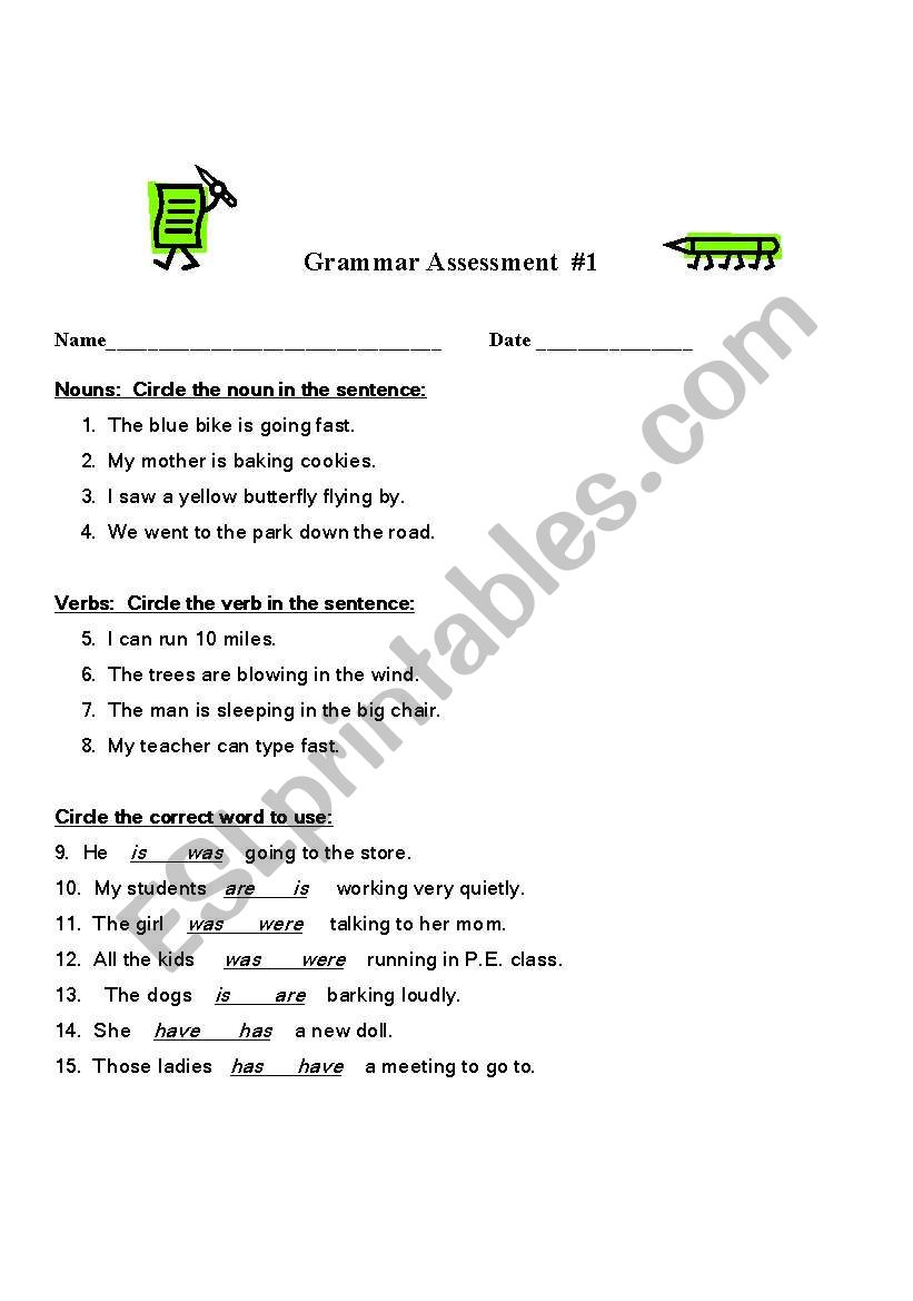 Grammar Assessment worksheet