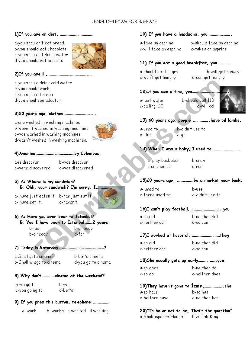 8 th grades test worksheet