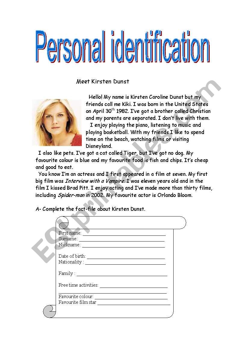 Personal identification worksheet