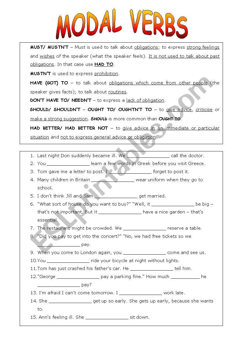 Modal Verbs worksheet