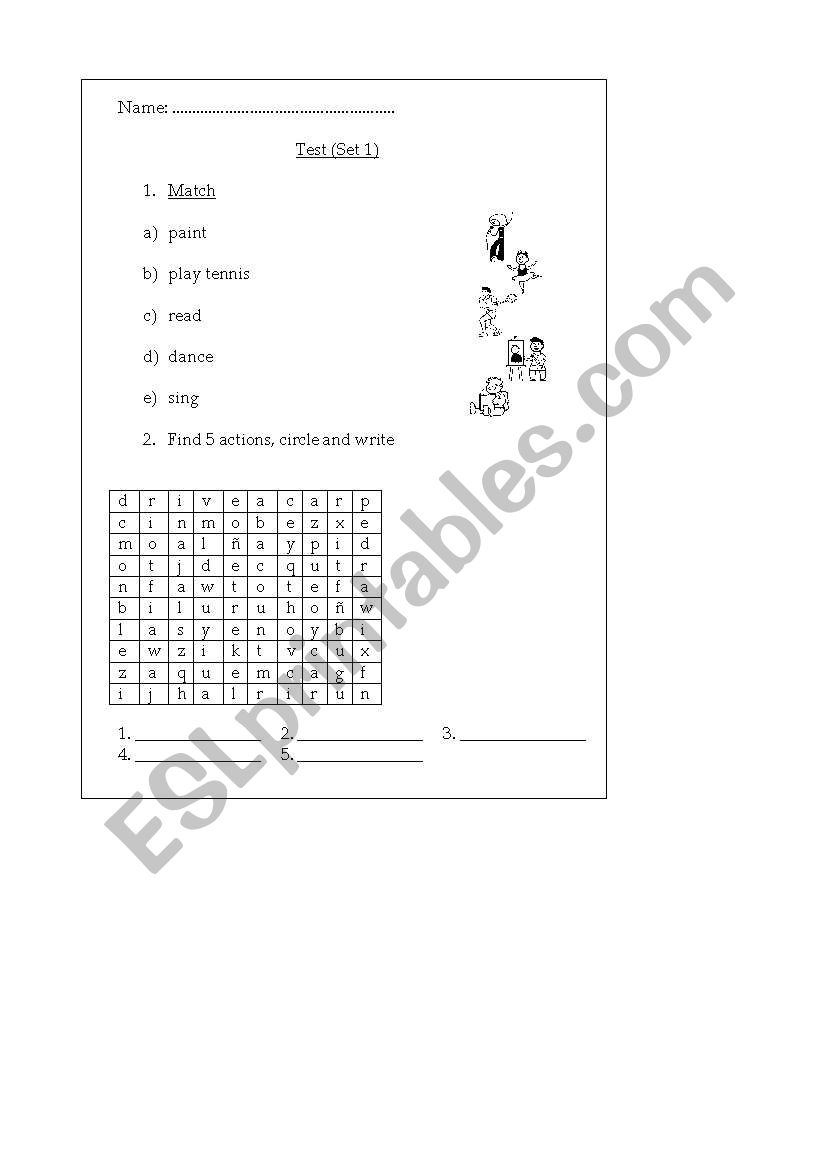 Tests (actions) worksheet