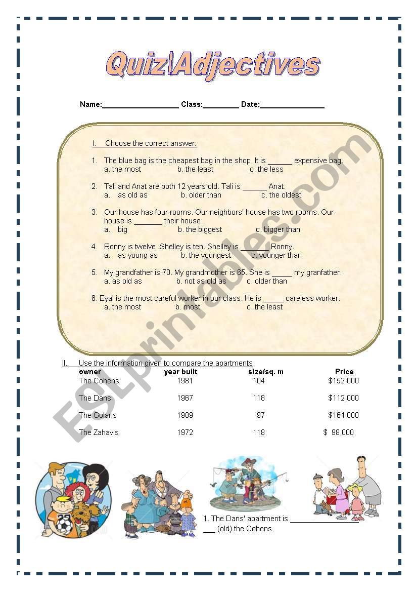 Adjective - quiz worksheet