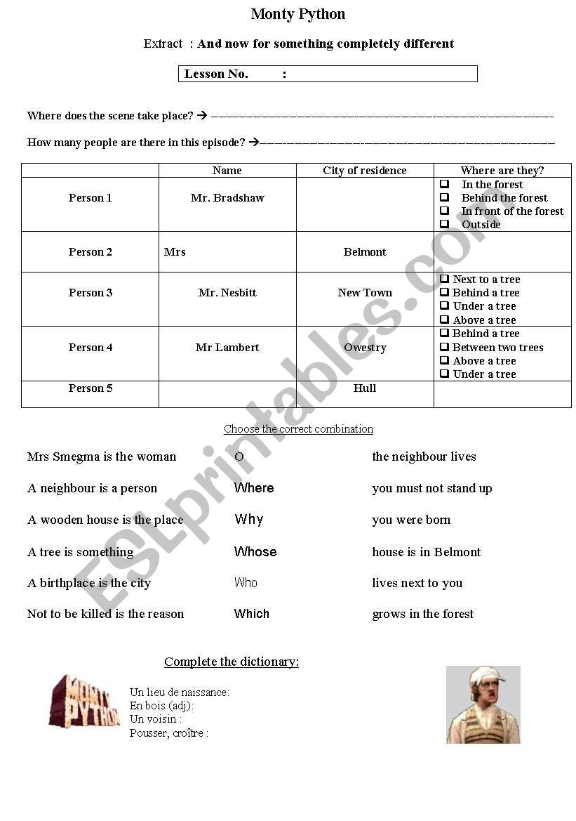 Monty Pythons lesson 42 worksheet