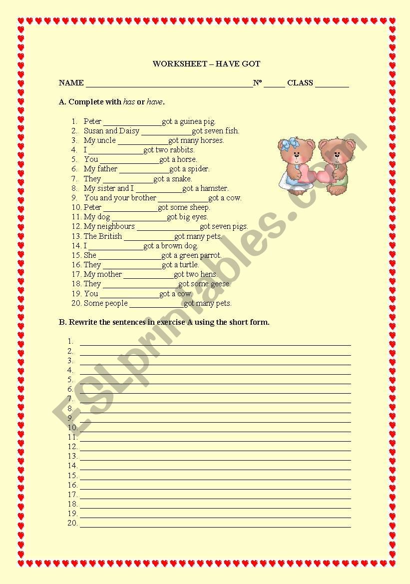 Have got - practice worksheet