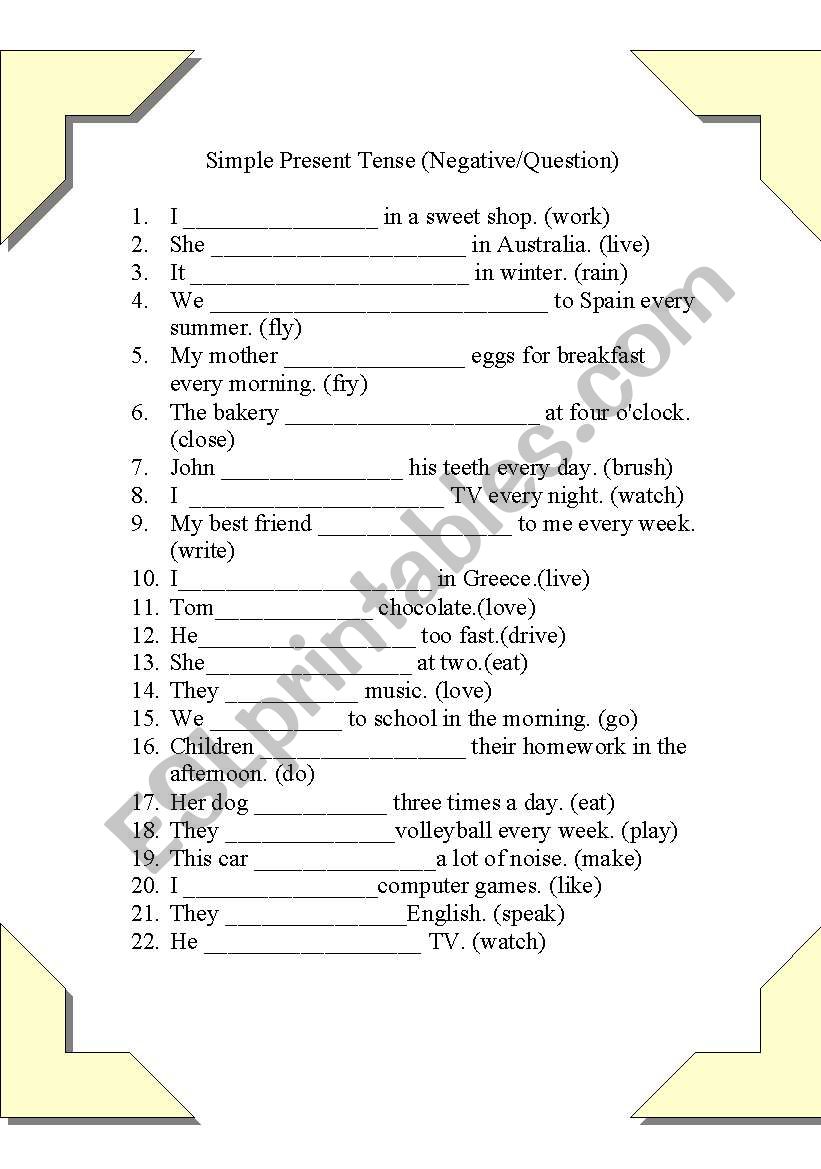 present simple worksheet