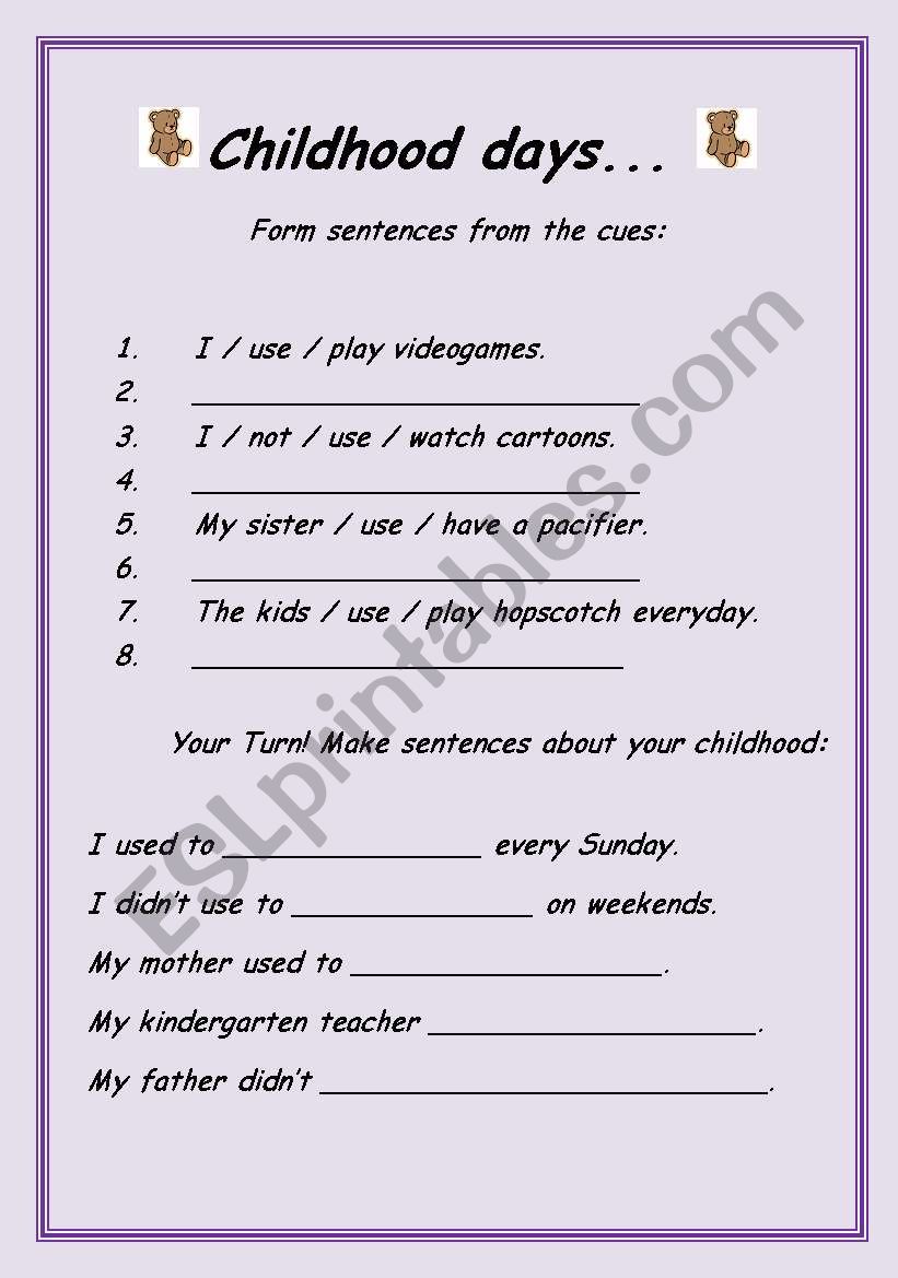 Childhood Days worksheet