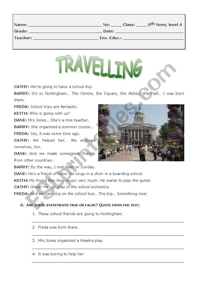 Travelling worksheet