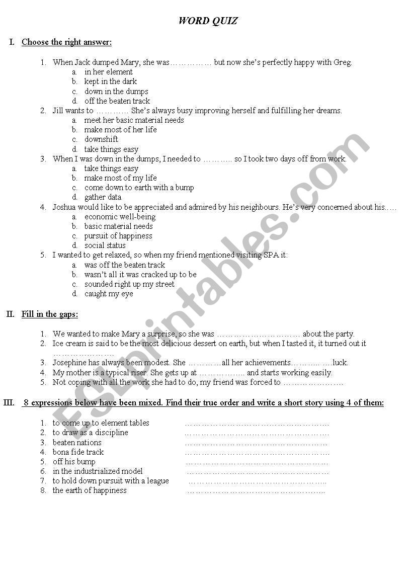 WORD QUIZ worksheet