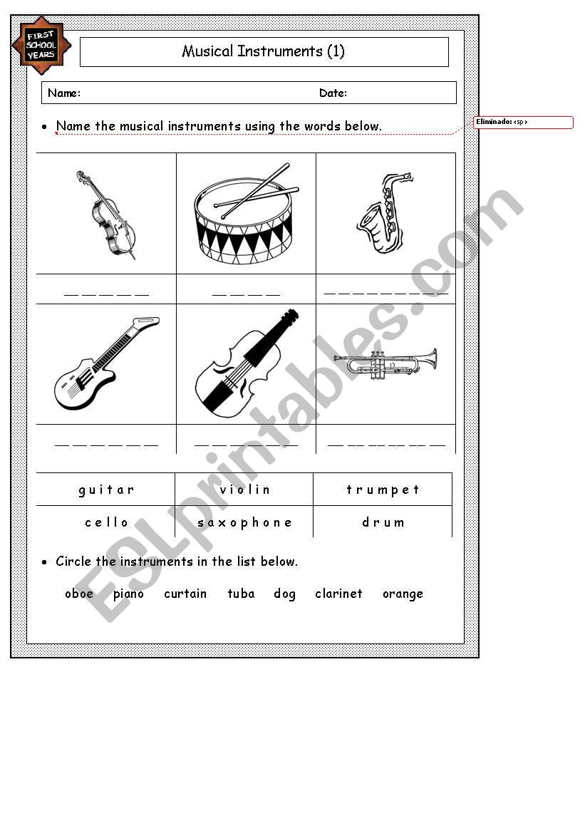 Instruments worksheet worksheet